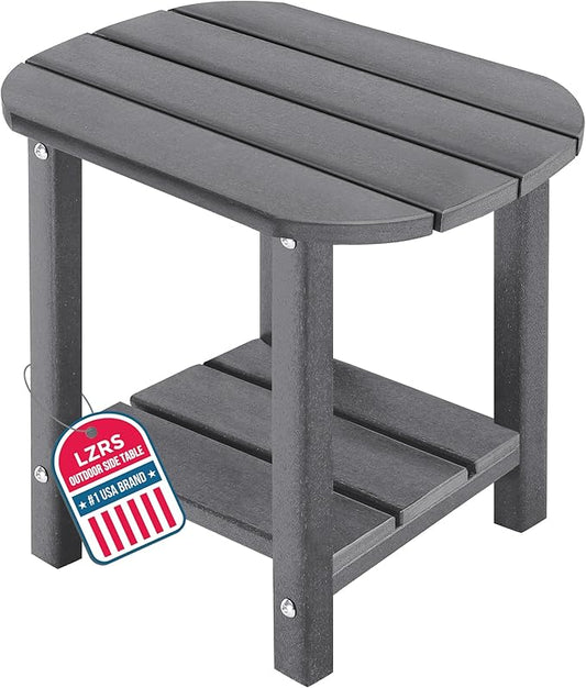 LZRS Outdoor Side Table - 2-Tier Adirondack HDPE Patio End Table for Pool, Porch,Balcony & Backyard,Weather Resistance for Indoor and Outdoor use(Grey)
