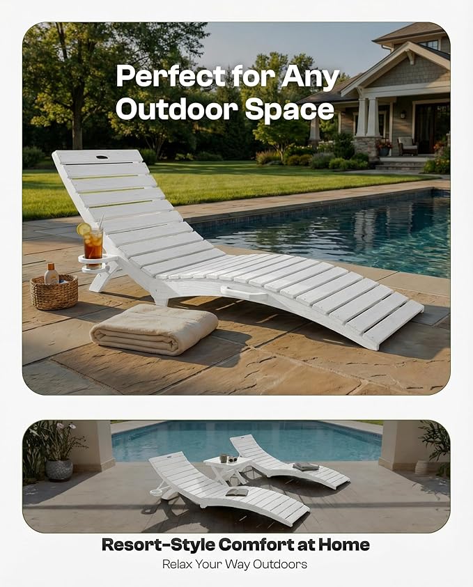 Pre-Assembled Folding in-Pool Lounge Chair, HDPE Outdoor Chaise Lounge with Cup Holder, Pool Lounge Chair for Poolside - Photo 5