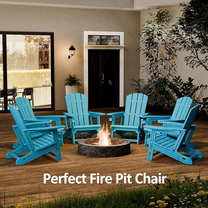 FONTOI Adirondack Chair, Outdoor Weather Resistant Lawn Furniture, Plastic Adirondack Chair with Cup Holder, 400 LBS Capacity Recliner, Garden Backyard Patio Without Screws Install, Sky Blue