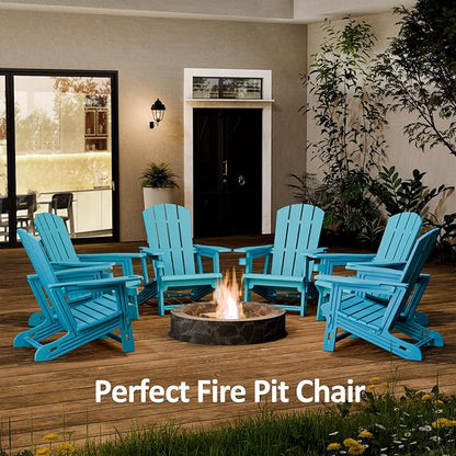 FONTOI Adirondack Chair, Outdoor Weather Resistant Lawn Furniture, Plastic Adirondack Chair with Cup Holder, 400 LBS Capacity Recliner, Garden Backyard Patio Without Screws Install, Sky Blue