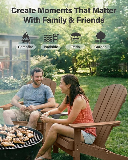 YEFU Adirondack Chairs Set of 6: Outdoor Chair HIPS Plastic Adirondack Chairs - Patio Chairs with Wood Texture - Lawn Fire Pit Deck Porch Garden Chairs for Adults (Teak)