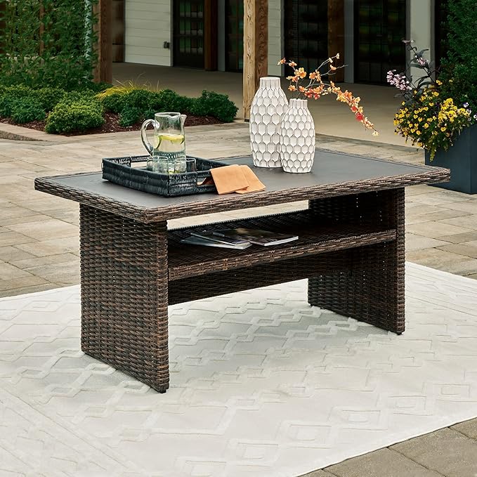 Signature Design by Ashley Brook Ranch Casual Outdoor Multi-use Table with 1 Fixed Shelf, Dark Brown & Gray - Photo 2