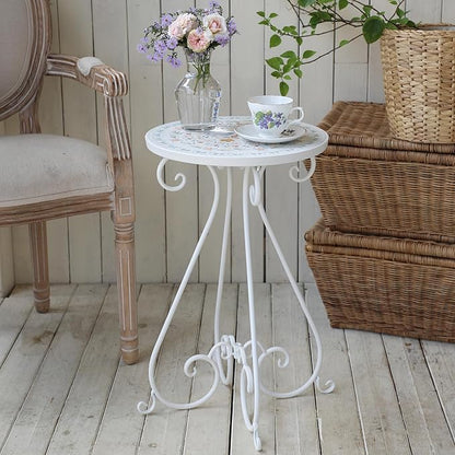 Outdoor Side Table & Mosaic Plant Stand, 14" Ceramic Tile Top Round End Table Accent Table, Indoor Outdoor Coffee Tea Table for Yard Porch Garden Patio