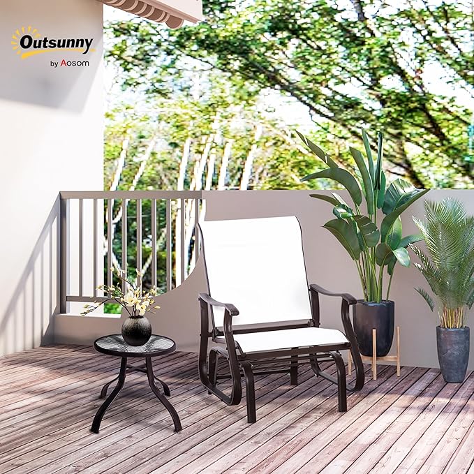 Outsunny Outdoor Glider Chair, Gliders for Outside Patio with Steel Frame and Mesh Fabric for Backyard, Garden - Photo 2