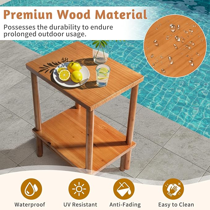 Outvita Outdoor Side Table, Acacia Wooden End Table Small Coffee Table for Patio Balcony Garden Living Room Bedroom - Photo 4