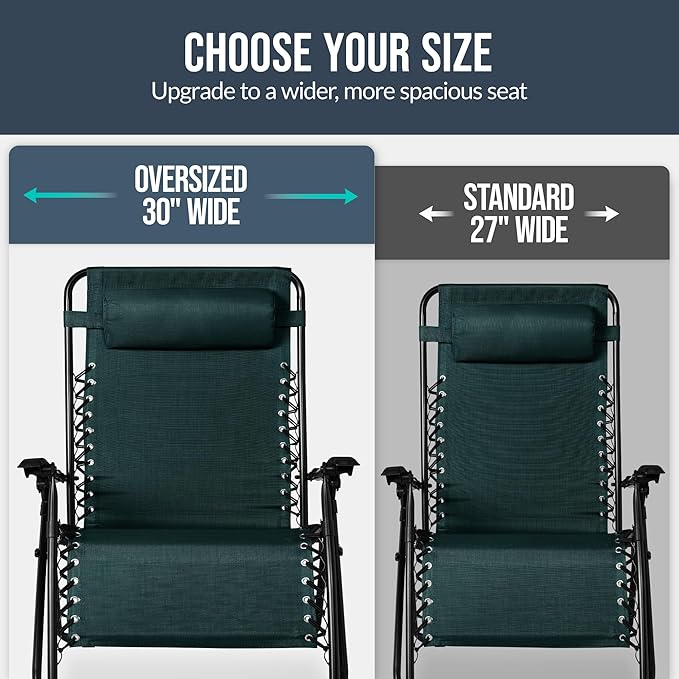 Best Choice Products Set of 2 Extra Wide Adjustable Steel Mesh Zero Gravity Lounge Chair Recliners w/Pillows and Cup - Photo 4