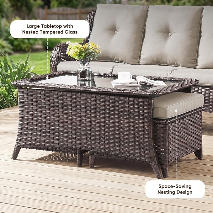 Belord 6 Piece Wicker Patio Furniture Set, Outdoor Swivel Rocker Chairs Set of 2 with Ottomans and Loveseat - Photo 8