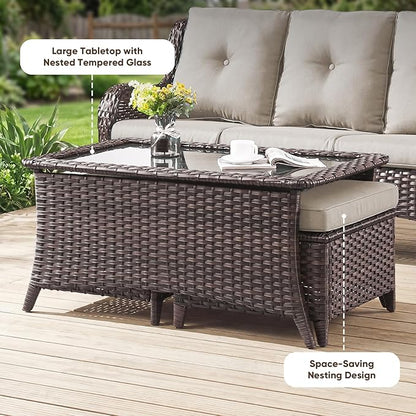 Belord 5 Piece Outdoor Wicker Furniture, Patio Swivel Rocking Chairs with Loveseat and 3 Seat Sofa,All Weather Patio Conversation Furniture Set, for Backyard Poolside Brown Wicker/Beige