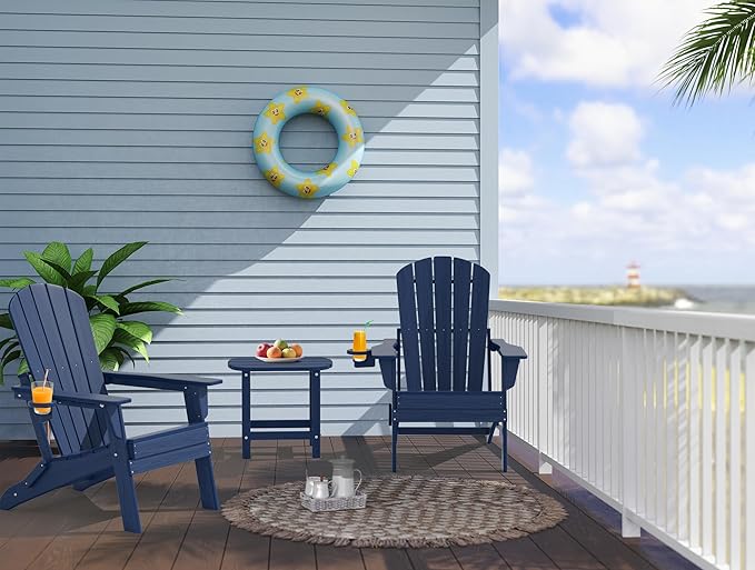 Upgraded Folding Adirondack Chair with All-Weather Cup Holder-EcoVida, Premium Wood Grain Texture, HDPE Waterproof - Photo 2