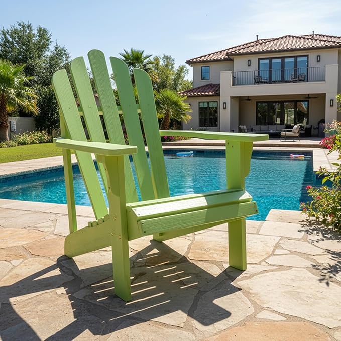 Shine Company Westport Wooden Adirondack Chair, Outdoor Patio Firepit Chairs, Back & Seat Pre-Assembled, Lime Green - Photo 2