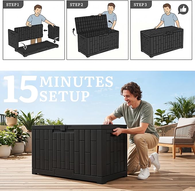 YITAHOME 60 Gallon Outdoor Storage Box, Large Water Resistant Resin Deck Box - Photo 9