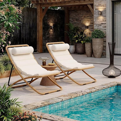 Outdoor Chaise Lounge Chair Set of 2, Patio Chaise Lounge Recliner, Poolside Chaise Lounge with Thick All-Weather Cushions for Patio, Deck and Backyard(D)