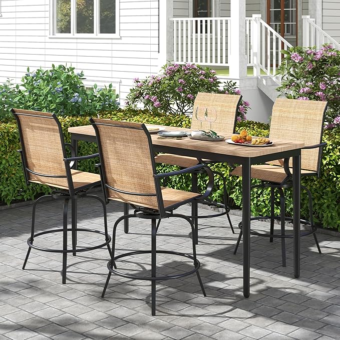 Tangkula Outdoor Swivel Bar Stools Set of 4, Bar Height Tall Patio Chairs with Armrests & High Back - Photo 2
