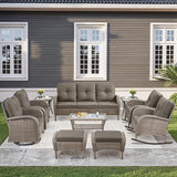 10-Piece Patio Furniture Set-Patio Rocking Chairs Set of 4 Outdoor Rattan Sofa Sets with Coffee Table Outdoor Patio - Photo 1