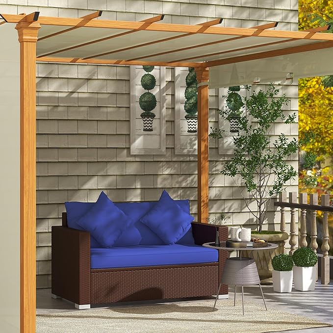 Outsunny Patio Wicker Loveseat with Cushions, 2-Seat Outdoor PE Rattan Couch Sofa with Throw Pillows, for Porch - Photo 2