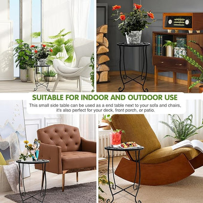 Fashion&cool Outdoor Side Tables for Small Space, 2 Pack Patio Side Table, Weather Resistant Metal Small Round Outdoor Side Table for Patio Yard Porch Balcony Garden Bedside, Plant Stand