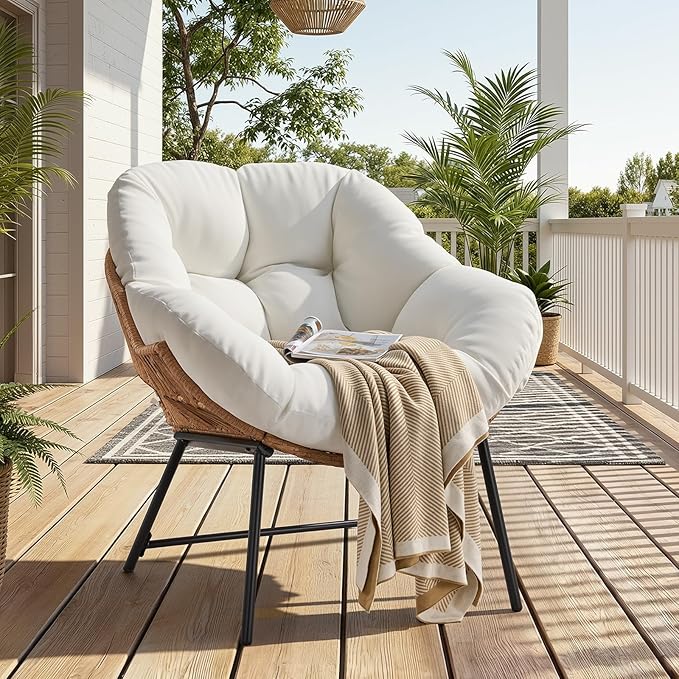 ONBRILL Outdoor Egg Chair, Indoor Lounge Chair for Patio, Bedroom, Living Room, Porch - Beige