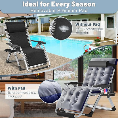 Slsy Zero Gravity Chair Oversized XL, Reclining Lounge Chair with Removable Cushion & Tray for Indoor and Outdoor, Patio Recliner Folding Reclining Chair
