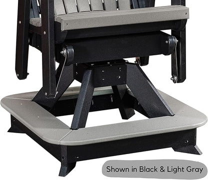 DutchCrafters Slat Fan Back Poly Balcony Adirondack Swivel Glider with Footrest Outdoor Patio Chair (White & Cedar)