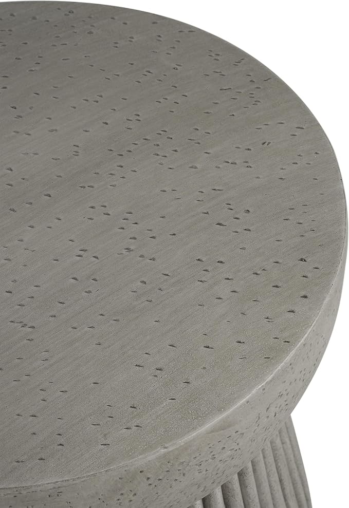 Outdoor Side Table Concrete End Table Faux Stone Side Tables Small Coffee Tables for Indoor Outdoor, Garden Stool Plant Stand for Porch, Backyard Patio, 15.75"X18" Dark Grey-Round