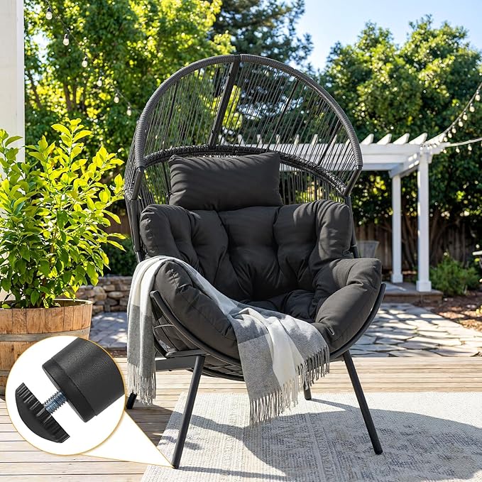 ONBRILL Egg Chair for Outdoor & Indoor, Patio Wicker Chair with Thick Cushion, Oversized Rattan Chairs for Balcony - Photo 9
