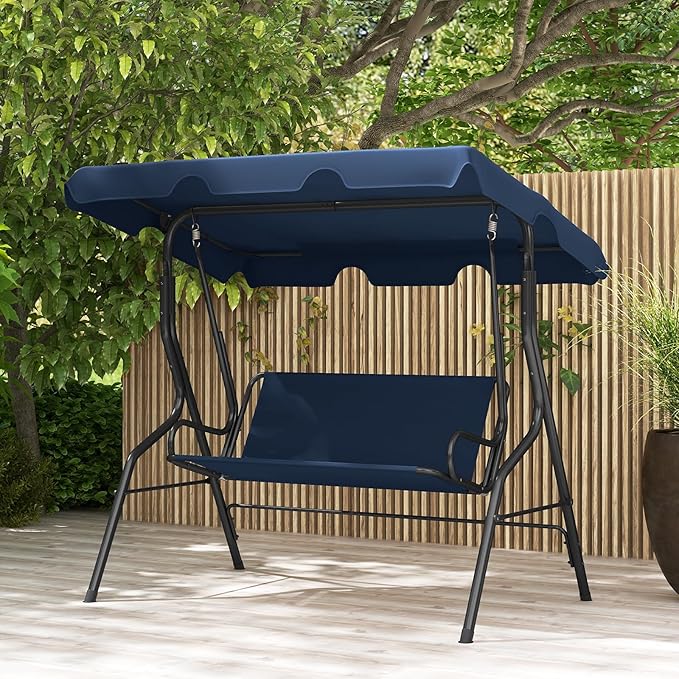 RELAX4LIFE 3-Person Porch Swing Chair - Outdoor Swing w/Adjustable Canopy, Removable Cushion & Metal Frame Stand - Photo 2