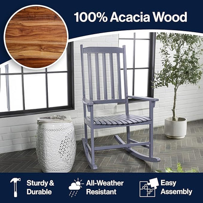 JONATHAN Y RCK300F Seagrove Farmhouse Classic Slat-Back 350-LBS Support Acacia Wood Outdoor Rocking Chair Traditional, Coastal, Cottage, Vintage, Shabby Chic, Cashmere Blue