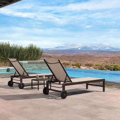 PURPLE LEAF Outdoor Chaise Lounge Chair Set of 2, Pool Lounge Chairs for Outside, Aluminum Patio Chaise Loungers with Adjustable Backrest and Wheels for Deck, Lawn, Garden, Beige