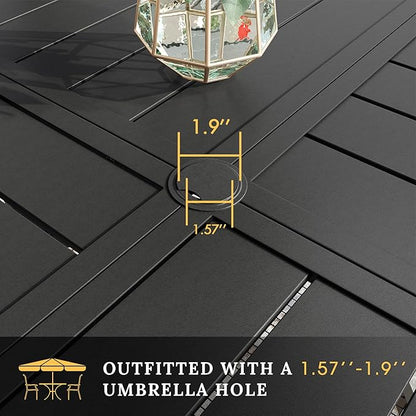 VICLLAX Round Patio Table with Adjustable Umbrella Hole for 6, All Weather Metal Outdoor Dining Table for Lawn Garden, 50" Outdoor Coffee Table, Black Tabletop