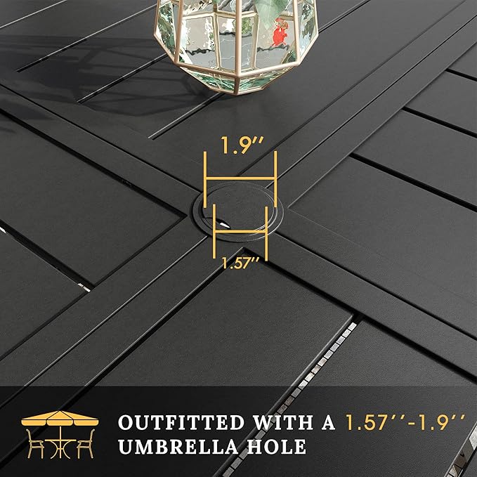 VICLLAX Round Patio Table with Adjustable Umbrella Hole for 8, All Weather Metal Outdoor Dining Table for Lawn Garden - Photo 4