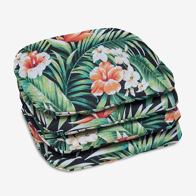 BrylaneHome Indoor/Outdoor Chair Pads (Set of 4) - 16" L x 15.6" W - Water, Stain & Fade Resistant - Cypress Midnight - Photo 1