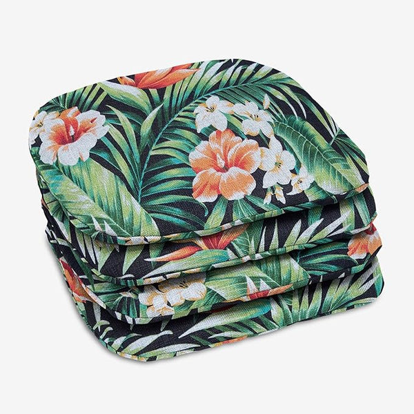 BrylaneHome Indoor/Outdoor Chair Pads (Set of 4) - 16" L x 15.6" W - Water, Stain & Fade Resistant - Cypress Midnight - Photo 1