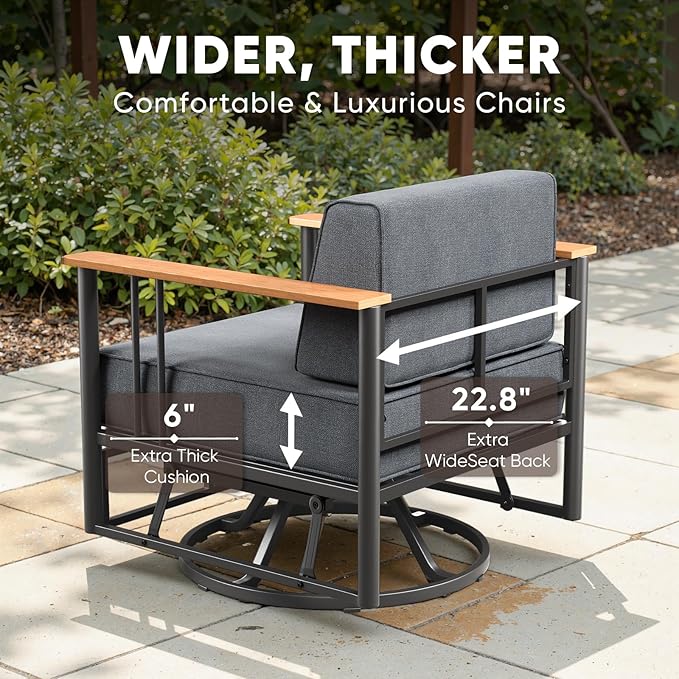 Patio Furniture Set of 7,with 6-inch Thick Cushion Outdoor Furniture Set,Patio Chair Set with Sofa,Wood Grain - Photo 3