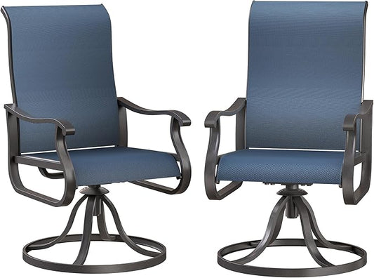 Patio Swivel Chairs Set of 2, Outdoor Dining Chairs with High Back, All-Weather Swivel Rocker Chair for Lawn, Porch or Garden (Navy)