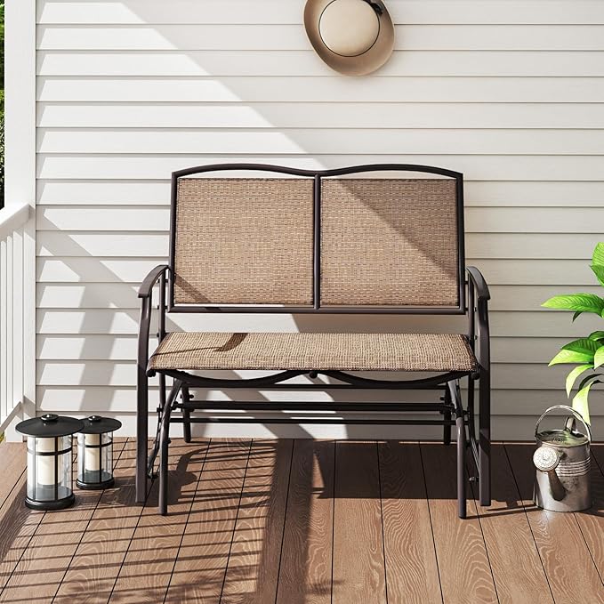 Giantex Patio Glider, 2-Person Outdoor Rocking Chair with Metal Frame and Breathable Fabric, Load 400 Lbs - Photo 2