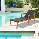 HAPPYGRILL Patio Chaise Lounge Chair, Outdoor Rattan Recliner with 4-Level Adjustable Backrest, Solid Acacia Wood Frame - Photo 4