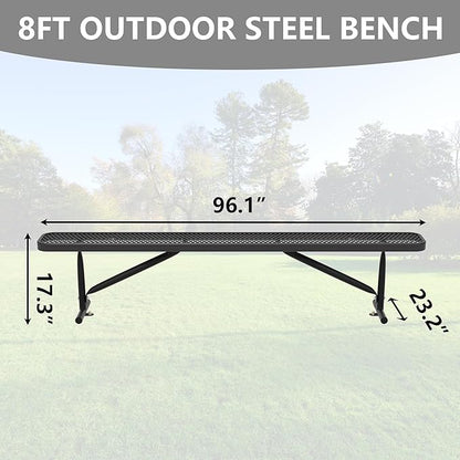 8 Feet Outdoor Steel Bench, Black Heavy Duty Metal Park Bench for Outside, Weatherproof Dock Bench, 96" L Commercial Benches Mesh Bench for Shopping Mall, Store, Lawn, Park, Patio, Deck, Garden