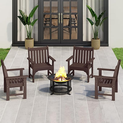 Costaelm Outdoor Dining Arm Chair, Patio HDPE Garden Dining Table Chair, Poly Lumber Waterproof Restaurant Bistro Farmhouse Chairs for Outside Porch Backyard, Dark Brown