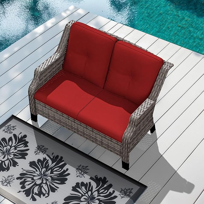 Patio Furniture Couch Outdoors, Rattan Wicker Loveseat with Deep Seating and Olefin Cushions - Photo 7