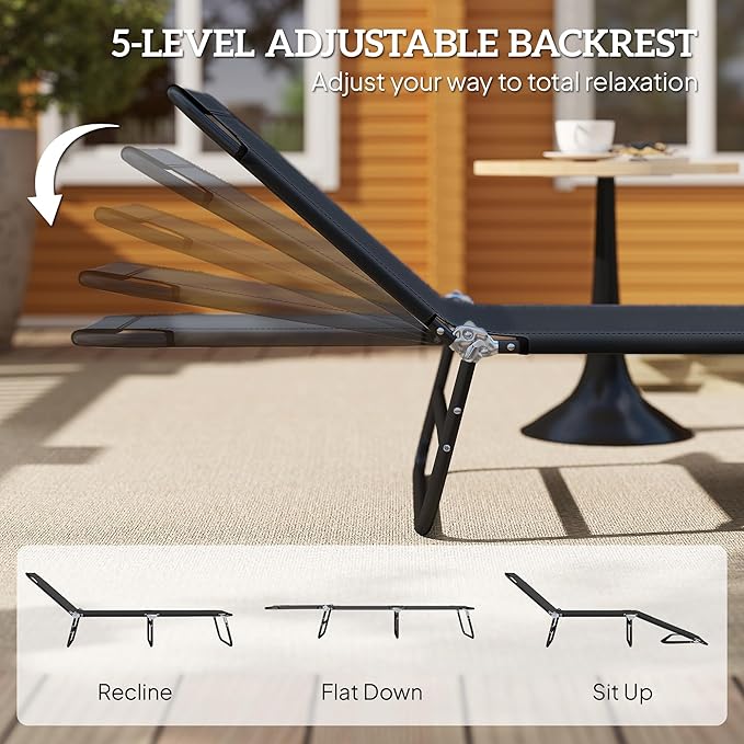 Outsunny Folding Chaise Lounge Pool Chairs, Outdoor Sun Tanning Chairs with 5-Level Reclining Back - Photo 4