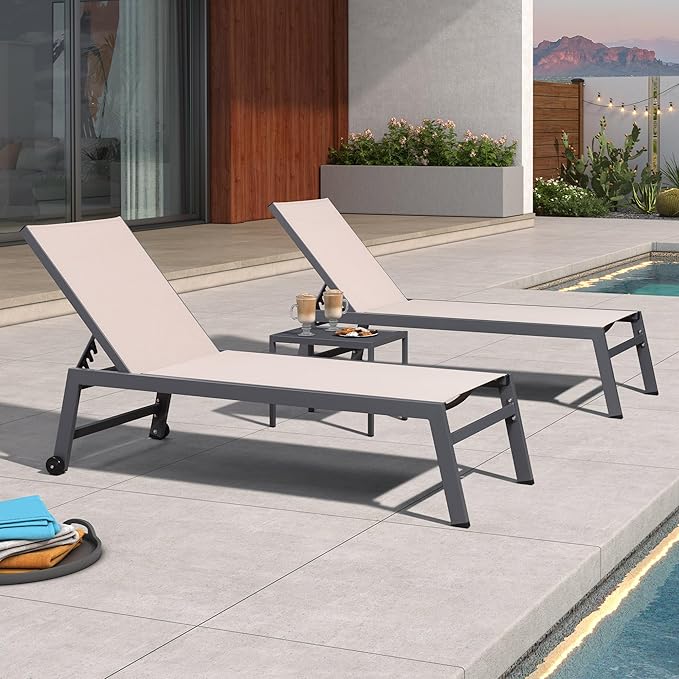 PURPLE LEAF Outdoor Chaise Lounge Set for 2 Oversized Pool Lounge Chairs with Easy-to-Move Wheels and Adjustable - Photo 9