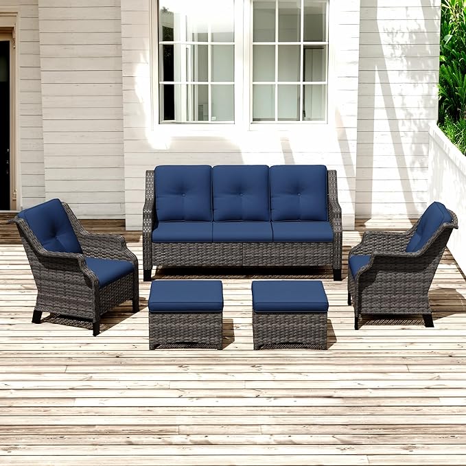 Patio Furniture Set 5 Pieces, Outdoor Wicker Furniture with Coffee Table and Side Table - Photo 1