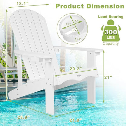 Y&M Adirondack Chair Set of 4, White Fire Pit Chairs, Outdoor Patio Chairs with Cup Holder, Weather Resistant HDPE Wooden Textured Patio Chairs, Perfect for Garden, Lawn, Deck, or Poolside