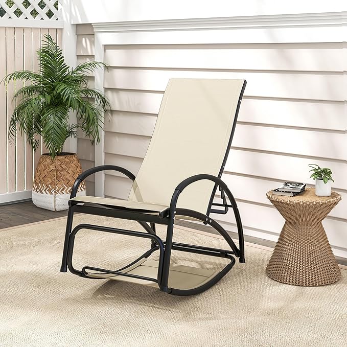Giantex 2-in-1 Outdoor Rocking Chair, Convertible Lounge Chair with 4-Position Adjustable Backrest, Curved Armrests - Photo 2