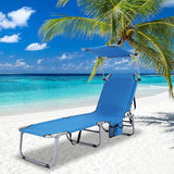 GYMAX Beach Chair with Canopy Shade, Folding Tanning Lounge with Adjustable Backrest, Carry Handle & Side Pocket - Photo 8