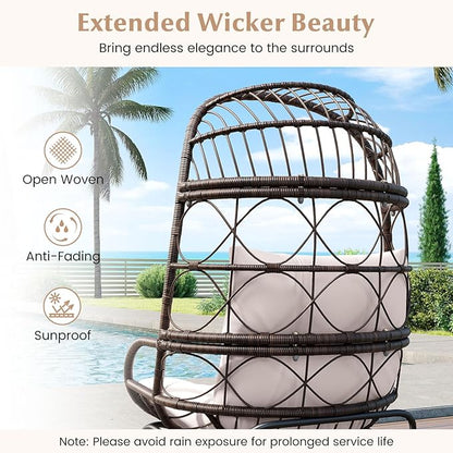 Tangkula Narrow Wicker Egg Chair Outdoor, Patio Rattan Lounge Basket with Seat & Back Cushions, Metal Indoor Outdoor Leisure Sofa Cocoon Chair for Bedroom, Backyard, Balcony, 400 lbs Max Load