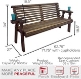 Amish Casual Heavy Duty Pressure Treated 4 Foot Outdoor Garden Bench with Cup Holders - Amish Crafted Roll Back Design - Photo 2