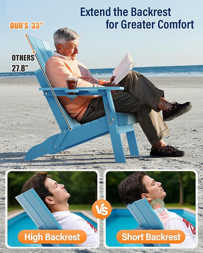 Adirondack Chair with Cup Holder: Folding Adirondack Chairs Set of 4 Plastic HDPE Material Furniture - Modern Composite Fire Pit Chairs Foldable for Outdoor/Backyard/Garden/Lawn/Deck/Porch