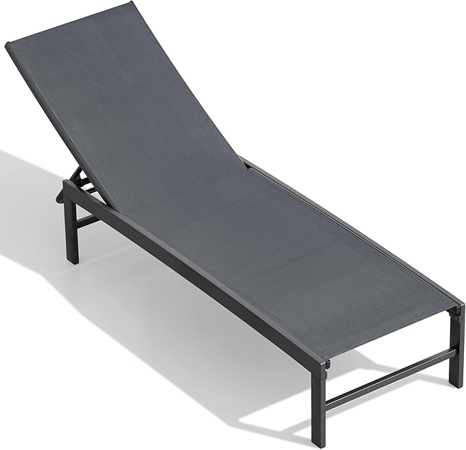 Crestlive Products Chaise Lounge Chair Outdoor, Adjustable 5 Positions Pool Tanning Recliner, Outdoor Lounge Furniture Perfect for Patio, Beach, Yard, Pool