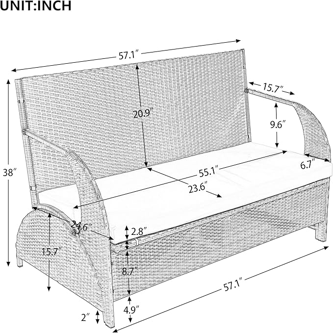 2-in-1 Convertible Picnic Upholstered Bench,57.1" Outdoor Loveseat,Portable Picnic Table Couch,Convertible to 4 Seats&1 Table,for Garden,Lawn,Backyard,Porch,Patio, Blue